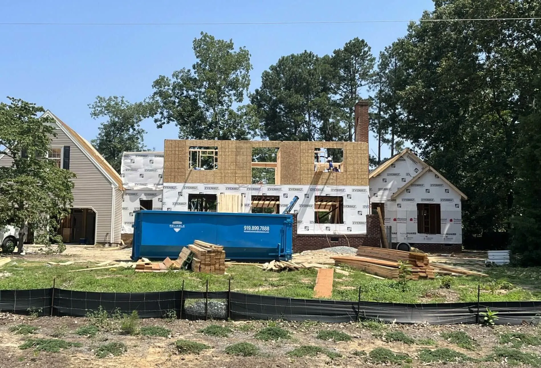 Reliable dumpster at an active residential construction site